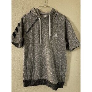 Medium New Adidas Sweatshirt Mens Gray Hooded Short Sleeve Pockets PU SS